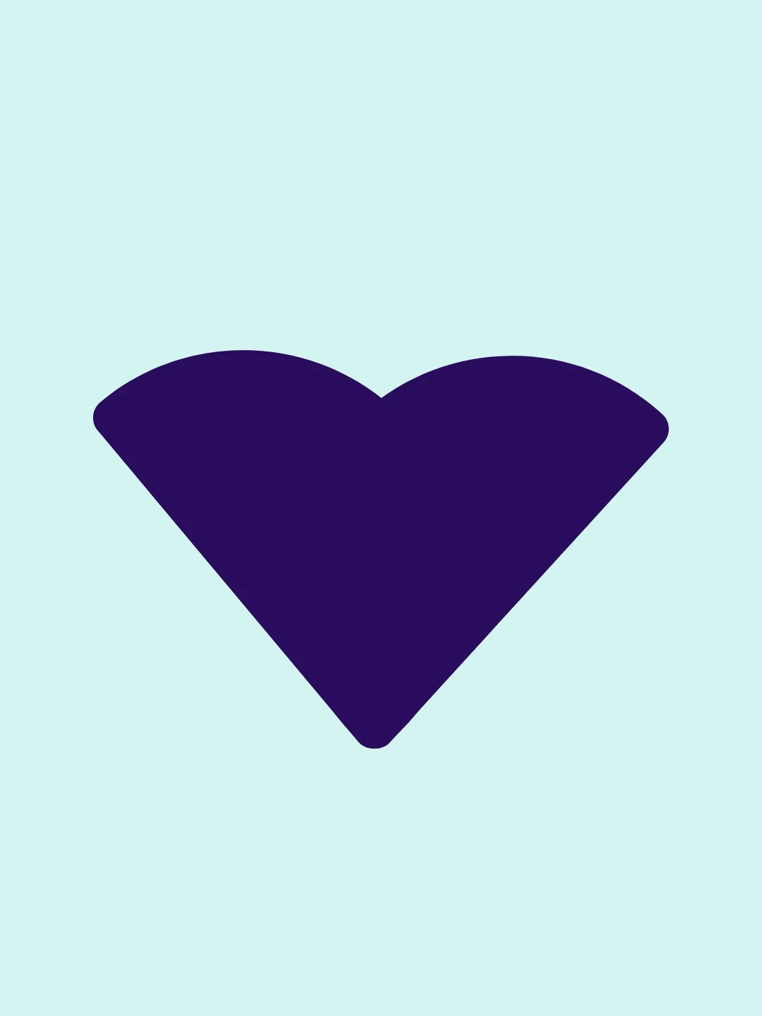 A simple dark purple heart shape on a light blue background, symbolizing love and compassion.