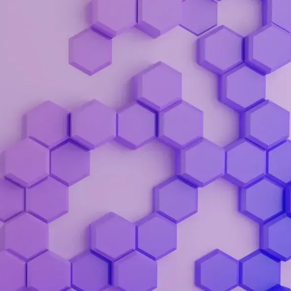 Mønster af hexagonale former i nuancer af lilla på en lys baggrund.