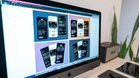 Skærmbillede af en computer, der viser design af mobile applikationer med grafer og diagrammer i forskellige farver.